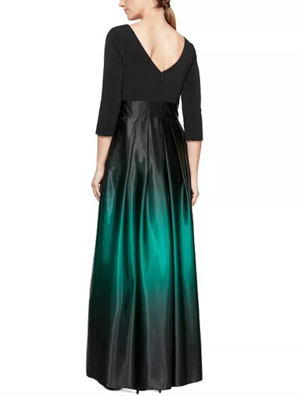 SLNY Black to Emerald Green Ombre Satin Maxi Dress Gown Sash Pockets Size 14 - Picture 2 of 7